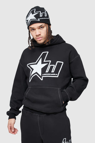 LW STAR HOOD - BLACK