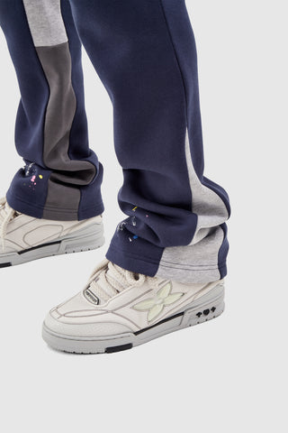 FLARED PAINT SMEAR JOGGER - NAVY